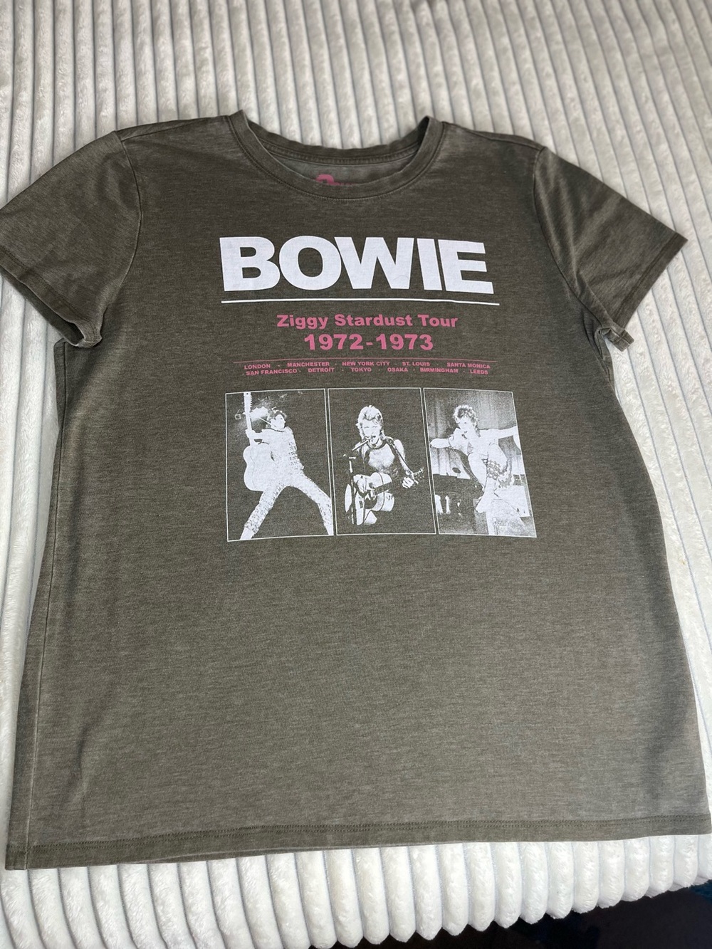 Lucky Brand Olive Green Grey Bowie Ziggy Stardust Tour Tee Size Large NWOT - Picture 9 of 14